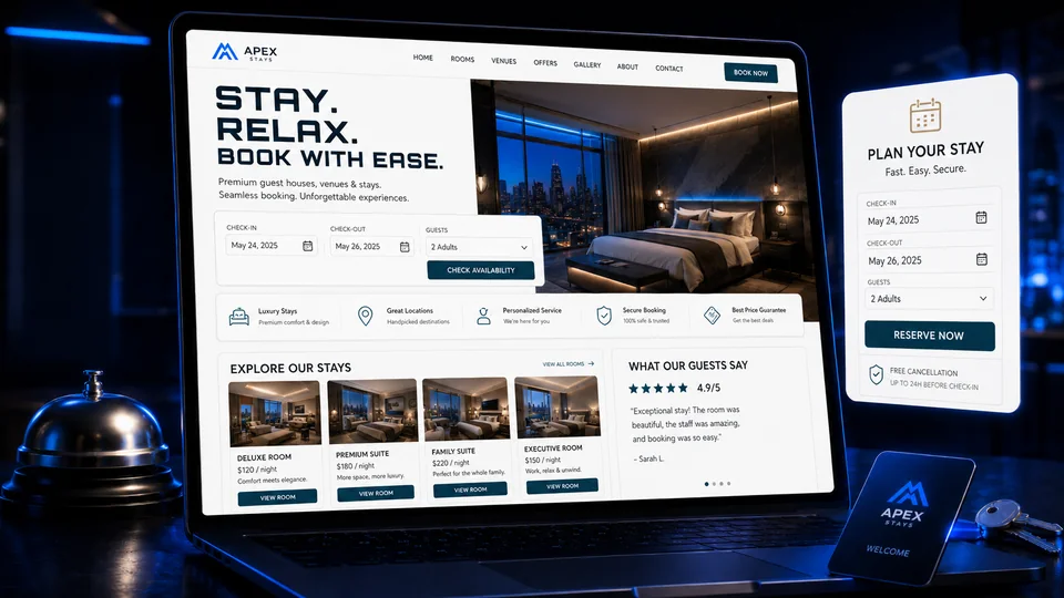 Guest house and venue booking website example